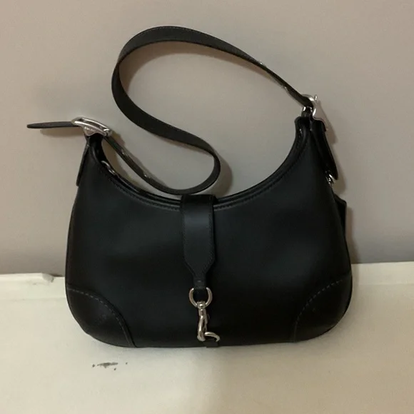 Coach Black Leather Shoulder Bag with Silver Accents - Picture 1 of 3